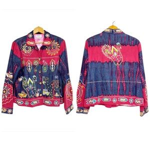 Vintage Minnie's Closet Boho Embroidered Tie Dye Studded Embellished Jacket